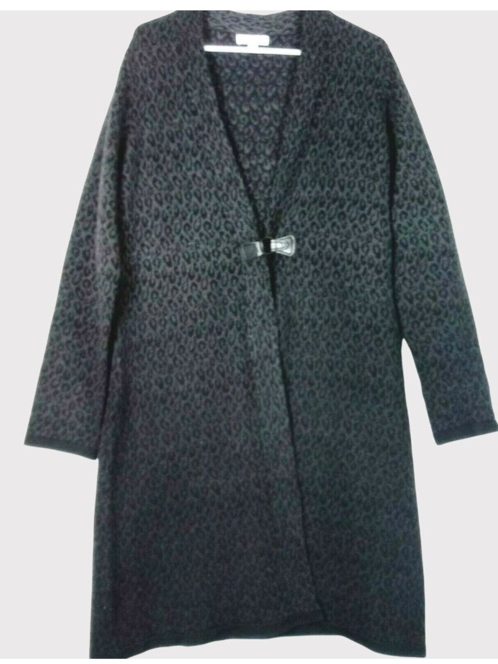 Calvin Klein Merino Wool Blend Leopard Duster Cardigan Womens M Gray Cozy Layer